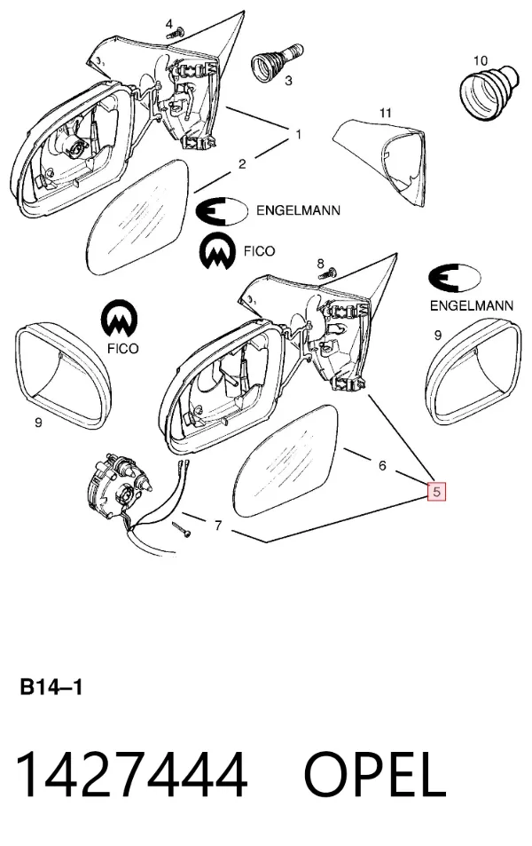 Espejo de retrovisor izquierdo 1427444 Opel