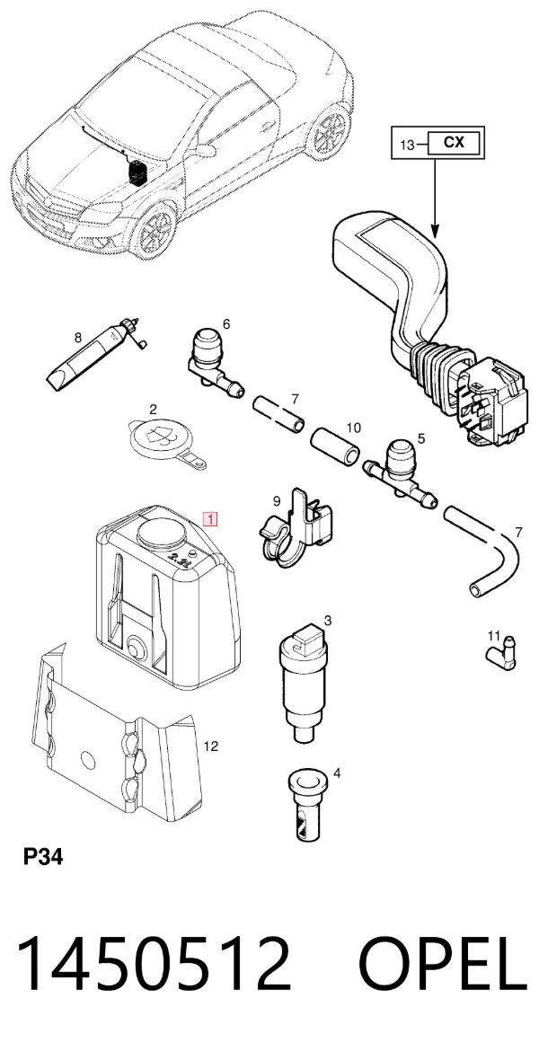 Depósito de limpiaparabrisas 1450512 Opel