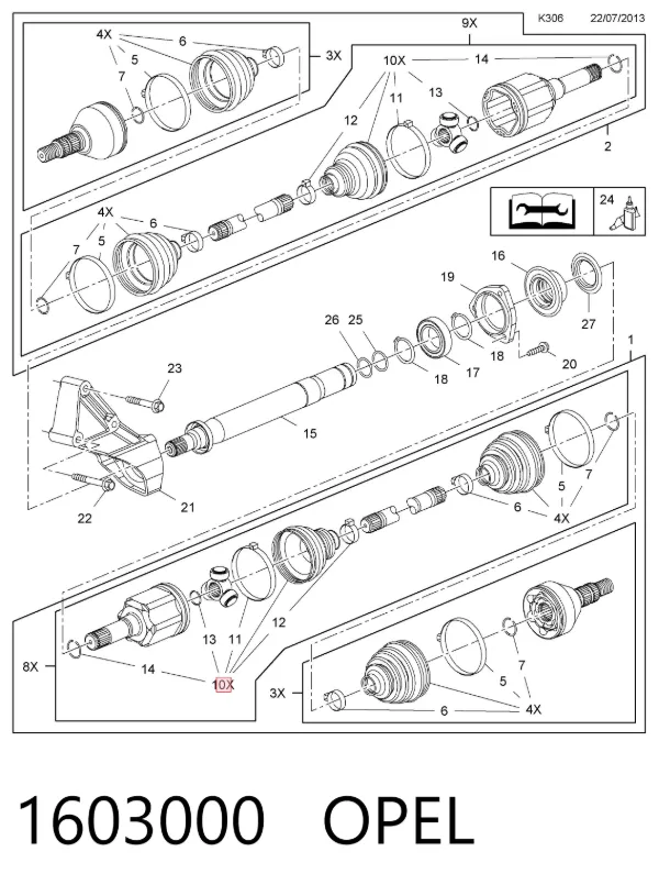 Fuelle de semieje delantero interior 1603000 Opel