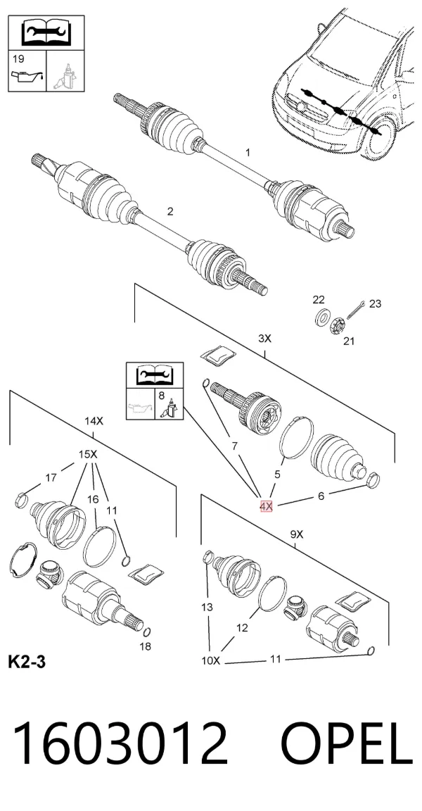 Fuelle de palier delantero exterior 1603012 Opel