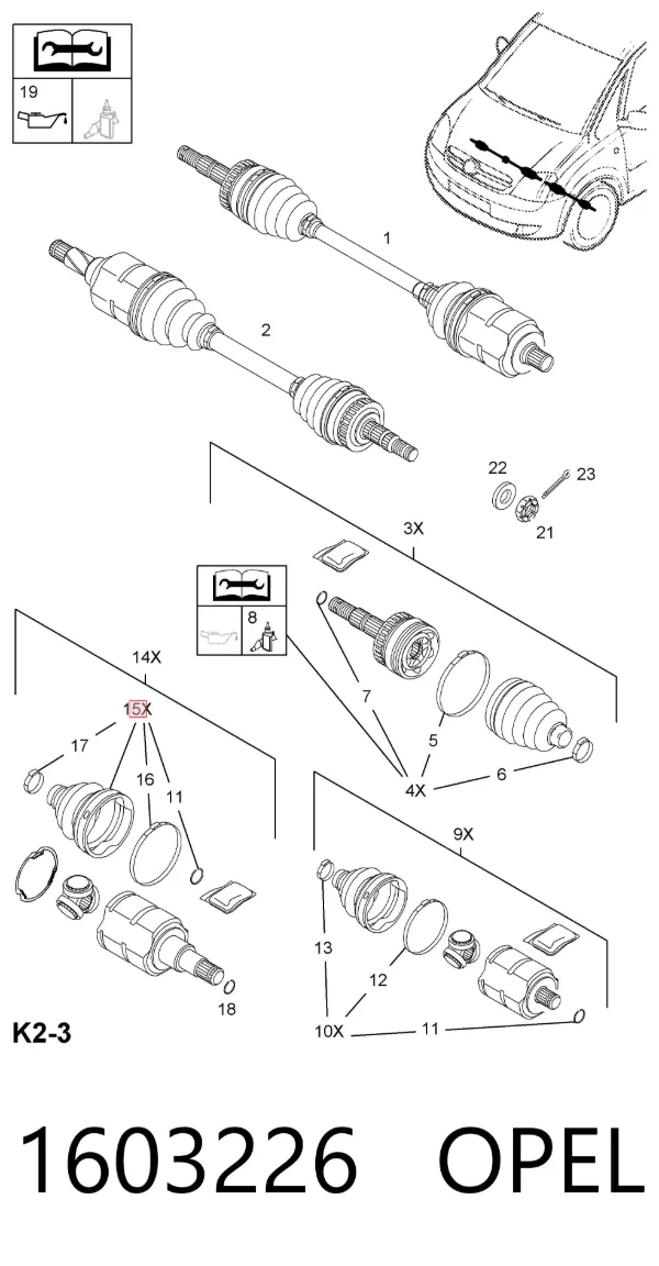 Fuelle de semieje delantero interior 1603226 Opel