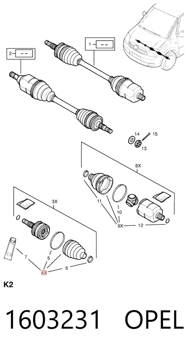 Fuelle de palier delantero exterior 1603231 Opel