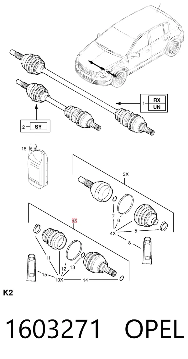 Junta homocinética interna delantera 1603271 Opel