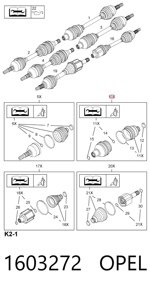 Junta homocinética interna delantera derecha 1603272 Opel