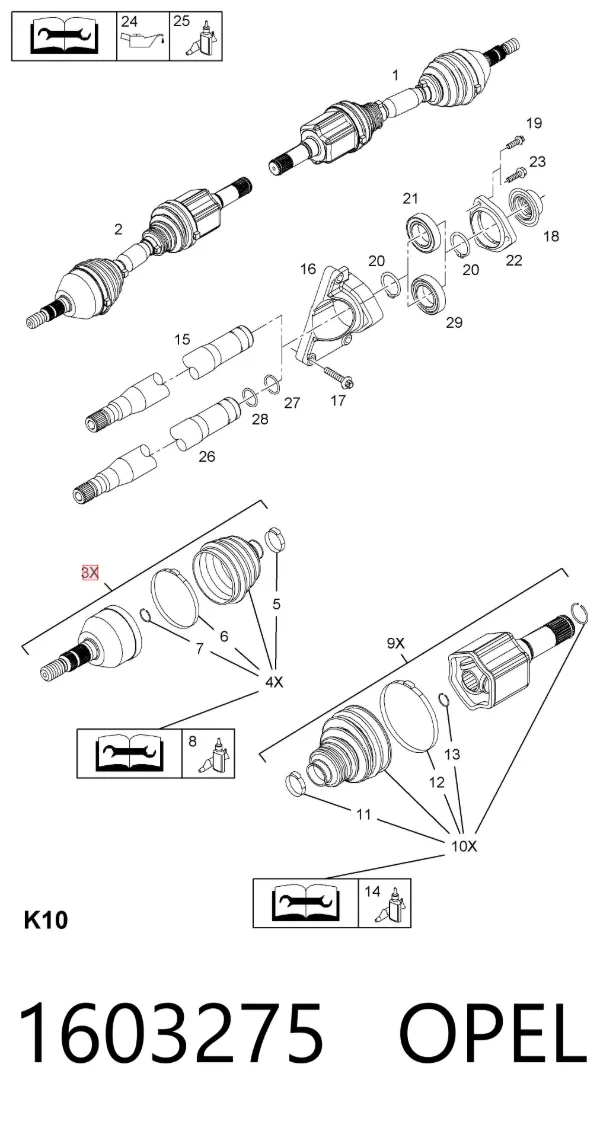Junta homocinetica 1603275 Opel