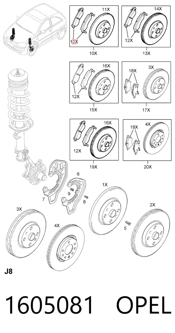 Pastillas de freno 1605081 Opel