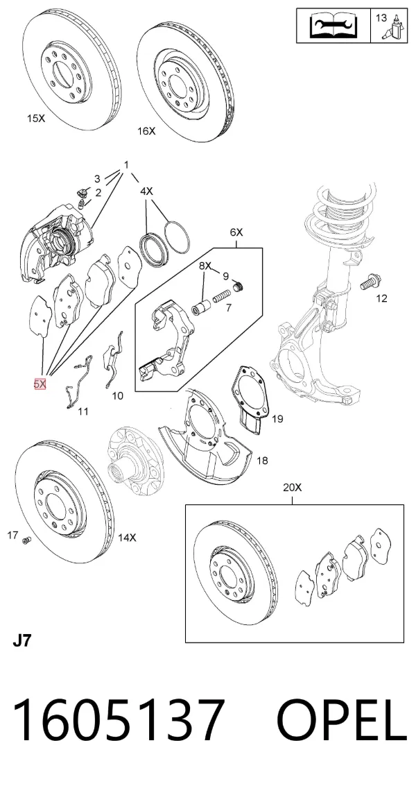Pastillas de freno 1605137 Opel