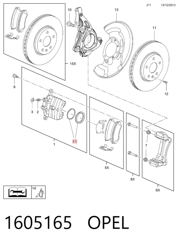 Kit de reparación de pinzas de freno 1605165 Opel
