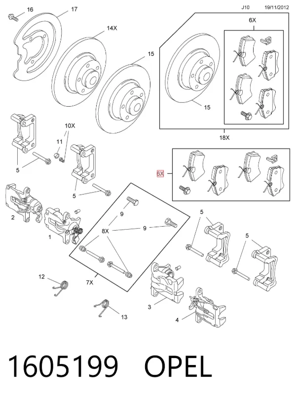 Pastillas de freno traseras 1605199 Opel