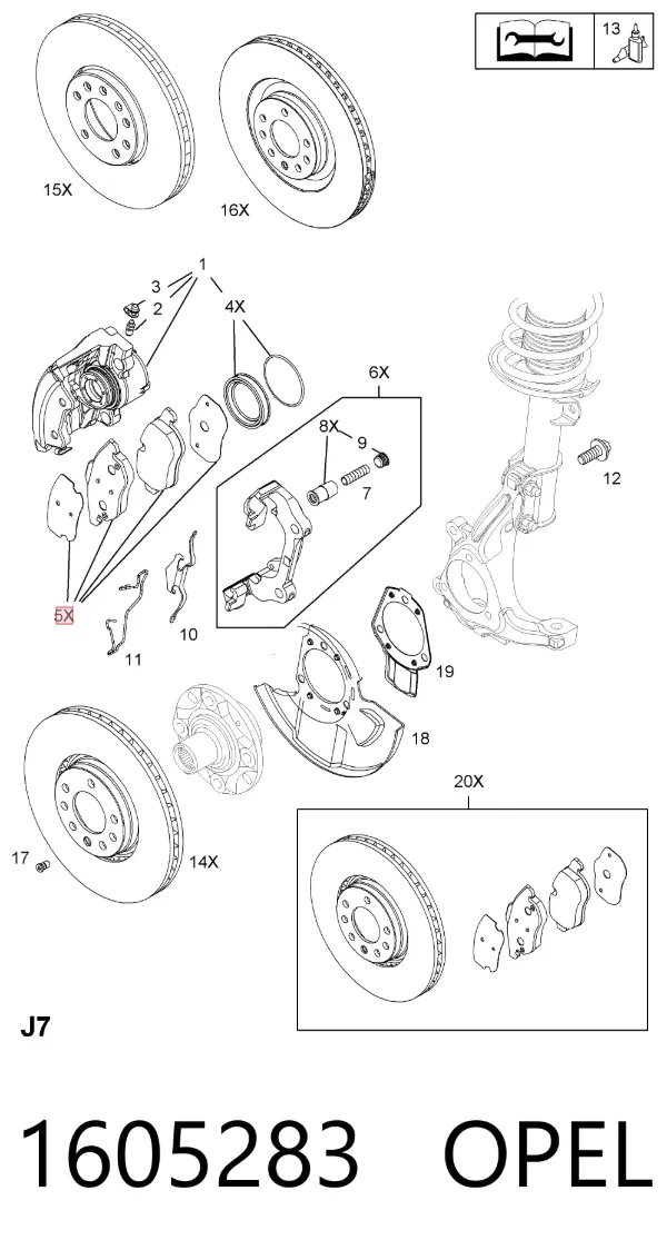 Pastillas de freno 1605283 Opel