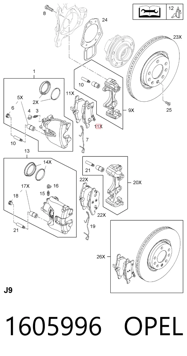 Pastillas de freno 1605996 Opel