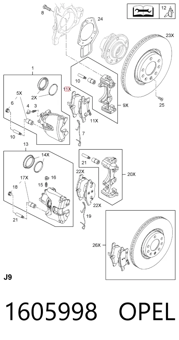 Pastillas de freno 1605998 Opel