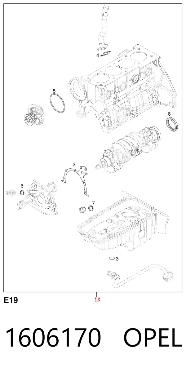 Juego de juntas inferiores del motor 1606170 Opel