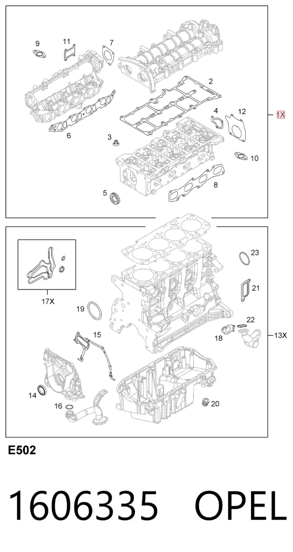 Juego de juntas superiores de motor 1606335 Opel