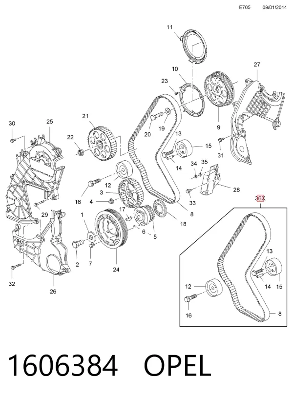 Kit de distribución 1606384 Opel
