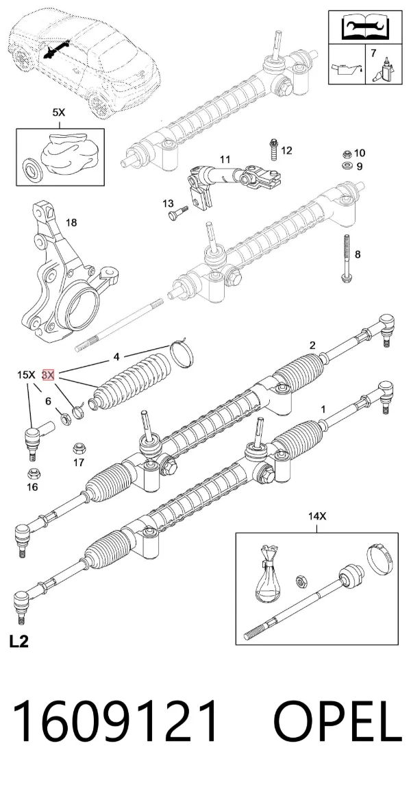 Fuelle dirección 1609121 Opel