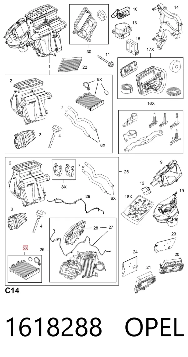 Radiador calefacción 1618288 Opel