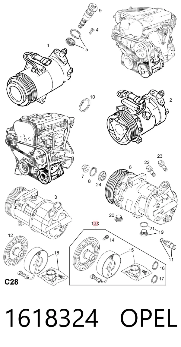 Polea del compresor de aire acondicionado 1618324 Opel
