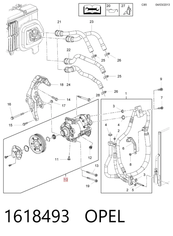 Compresor de aire acondicionado 1618493 Opel