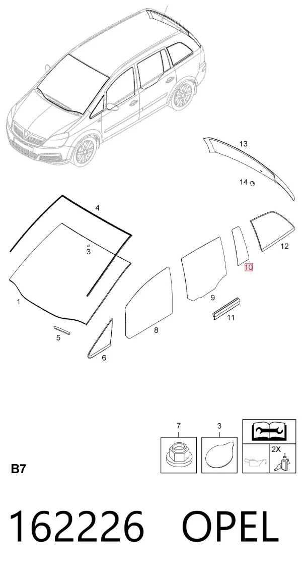Cristal de la ventanilla fija de la puerta trasera derecha 162226 Opel