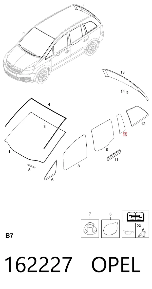 Cristal de la ventanilla fija de la puerta trasera izquierda 162227 Opel