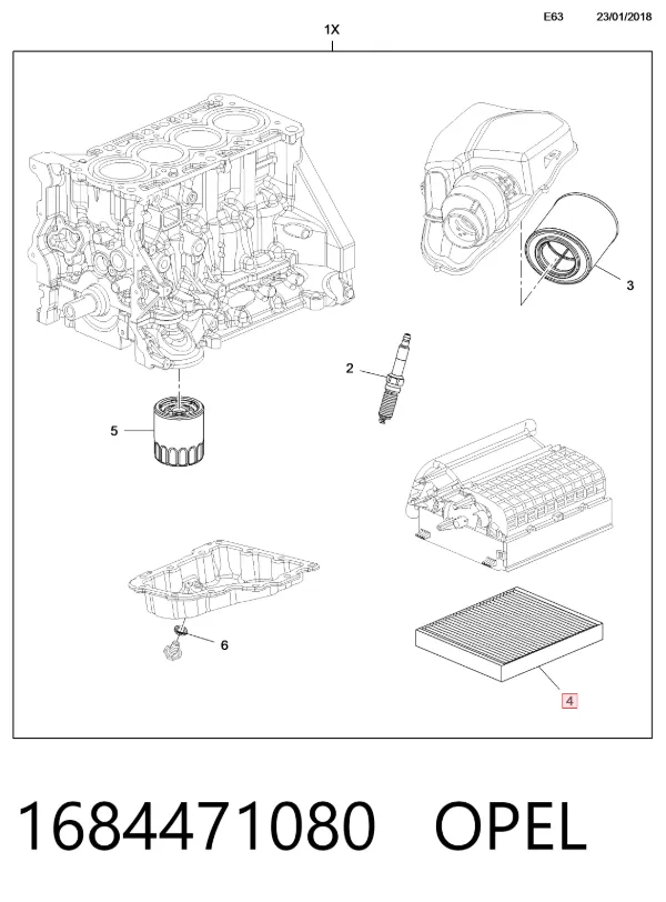 Filtro de habitáculo 1684471080 Opel