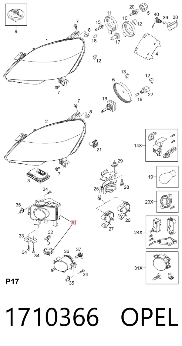 Luz antiniebla izquierdo 1710366 Opel