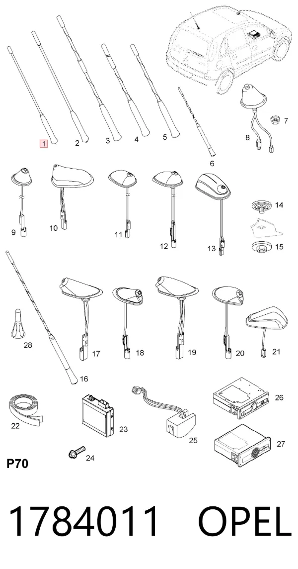 Vástago de antena 1784011 Opel