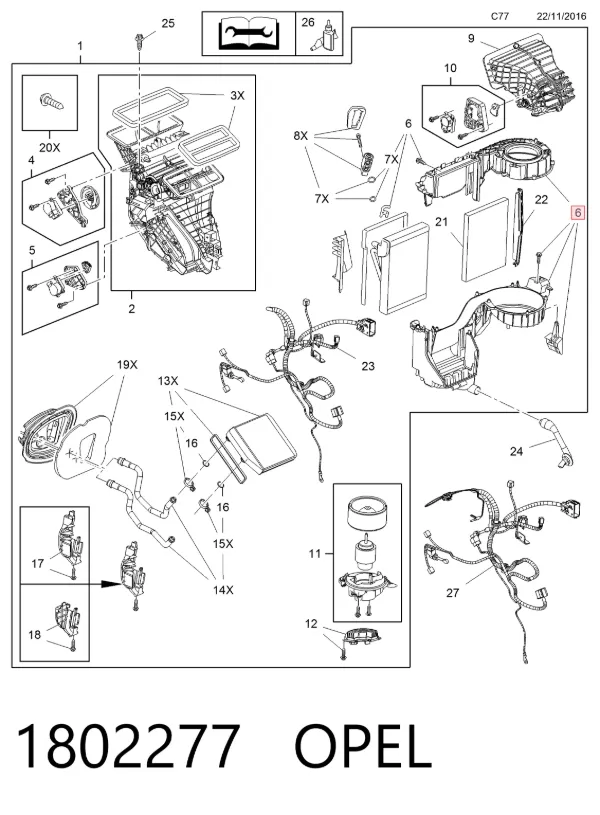 Evaporador de aire acondicionado 1802277 Opel