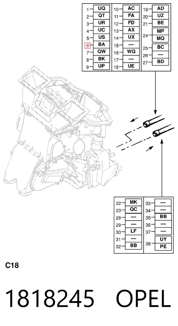 Manguera de calefacción, entrada 1818245 Opel
