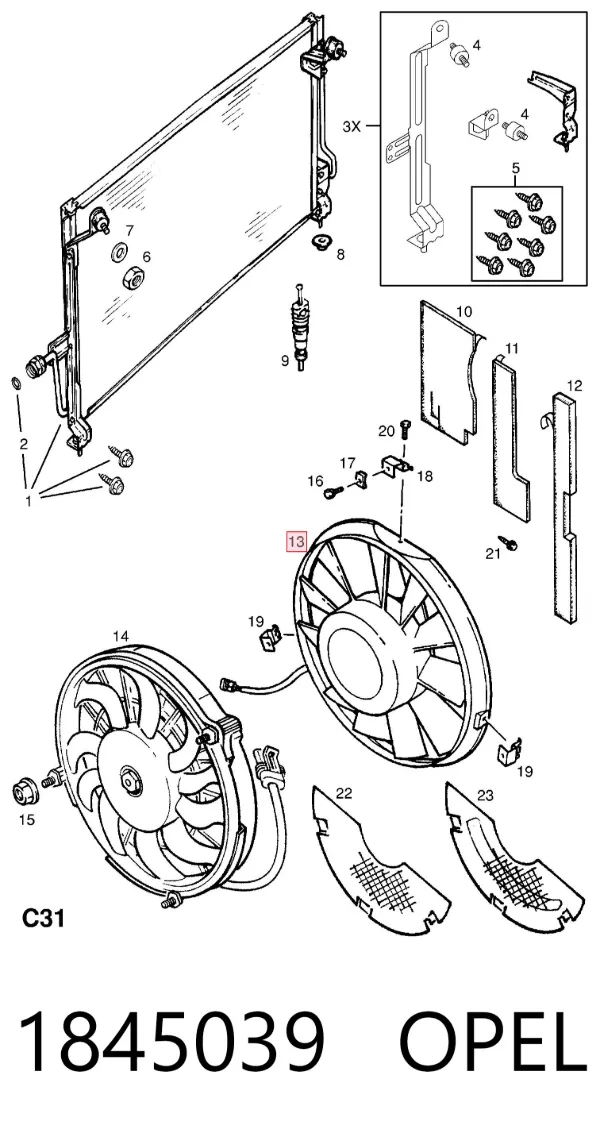 Ventilador eléctrico de aire acondicionado completo (motor y aspa) 1845039 Opel