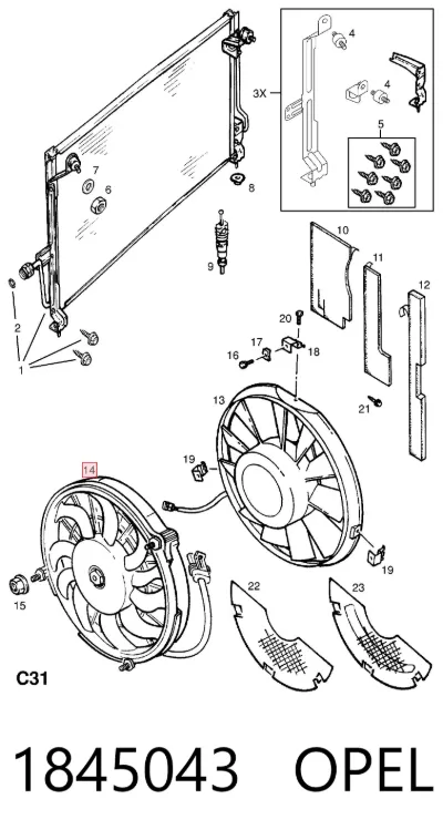 Ventilador eléctrico de aire acondicionado completo (motor y aspa) OPEL 1845043
