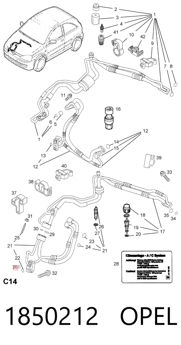 Anillo de sellado de la manguera de retorno del compresor 1850212 Opel