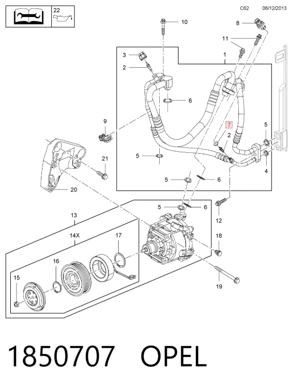 Anillo de sellado de la manguera de descarga del compresor 1850707 Opel