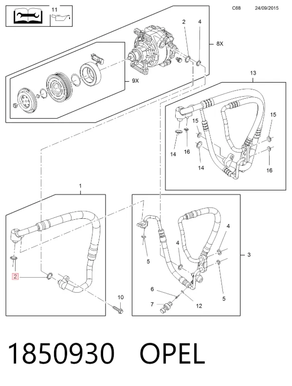 Anillo de sellado de la manguera de descarga del compresor 1850930 Opel