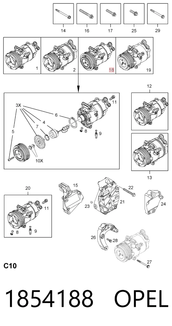Compresor de aire acondicionado 1854188 Opel