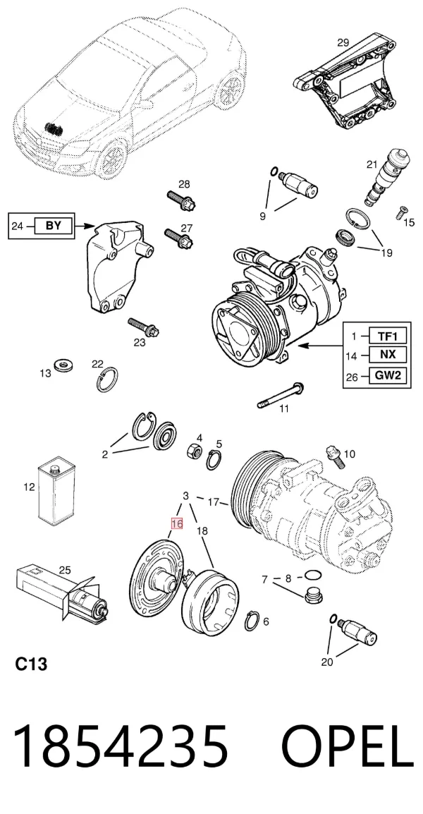 Disco de embrague del compresor de aire acondicionado 1854235 Opel