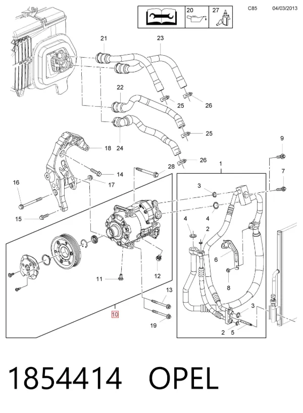 Compresor de aire acondicionado 1854414 Opel