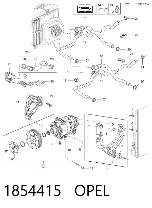 Compresor de aire acondicionado 1854415 Opel