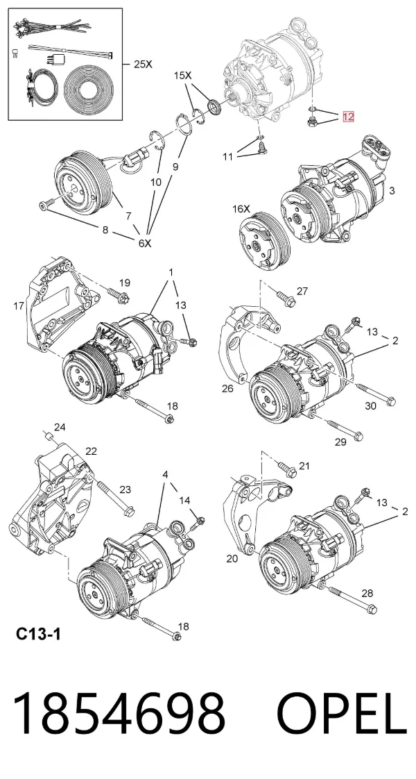 Válvula del compresor de aire acondicionado 1854698 Opel