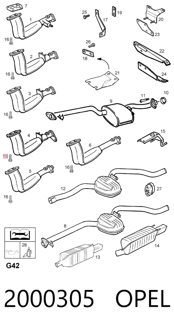 Perno del sistema de escape (silenciador) 2000305 Opel