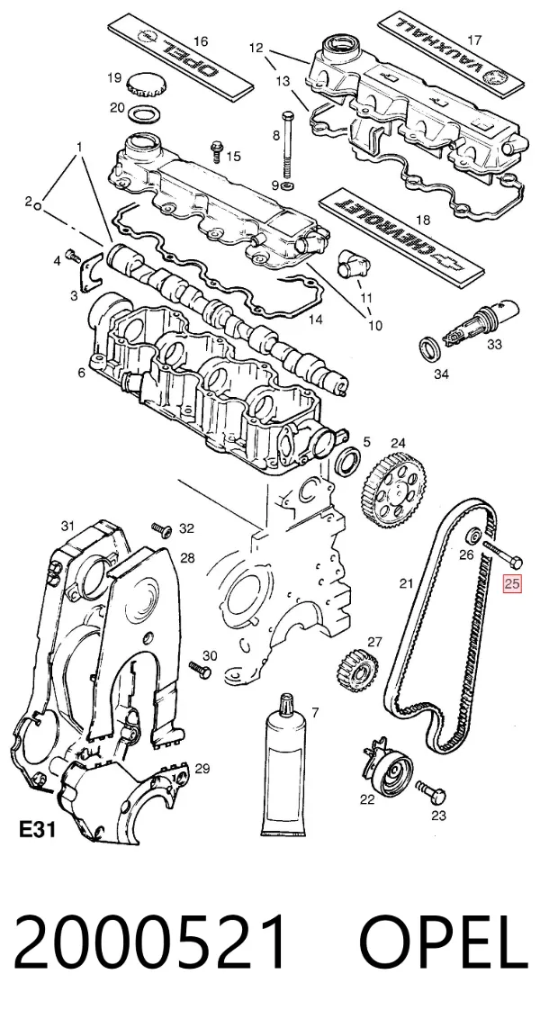 Tornillo de engranaje del árbol de levas 2000521 Opel