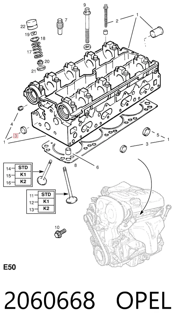 Tapa culata 2060668 Opel