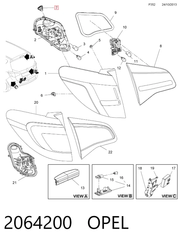 Tuerca del piloto trasero 2064200 Opel