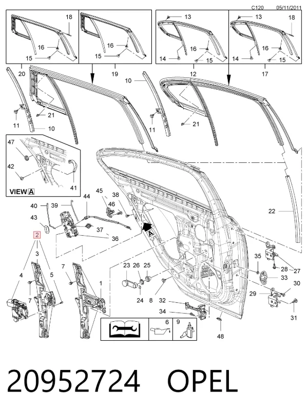 Mecanismo de elevalunas de la puerta trasera derecha 20952724 Opel