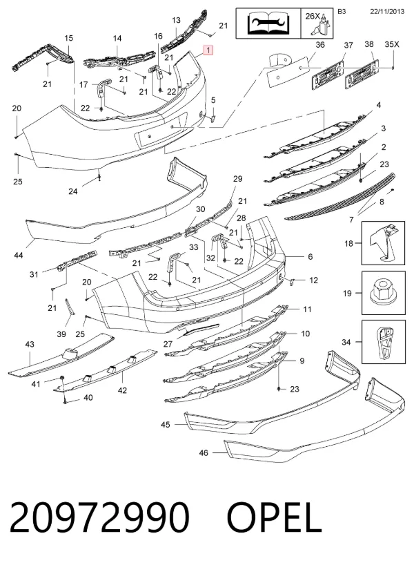 Parachoques trasero 20972990 Opel