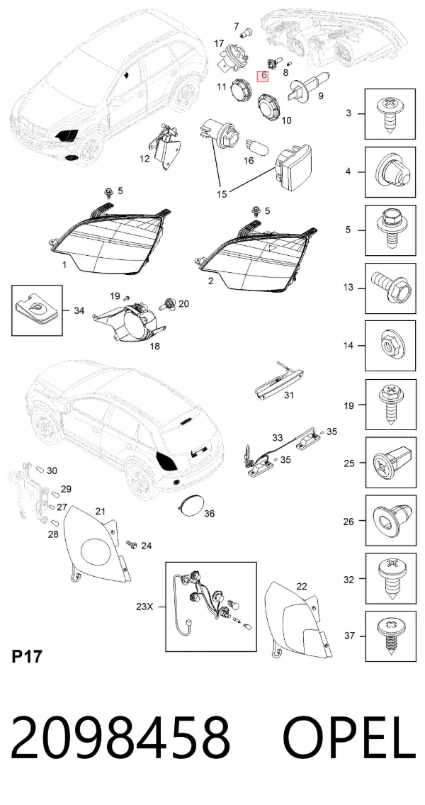 Lámpara halógena 2098458 Opel