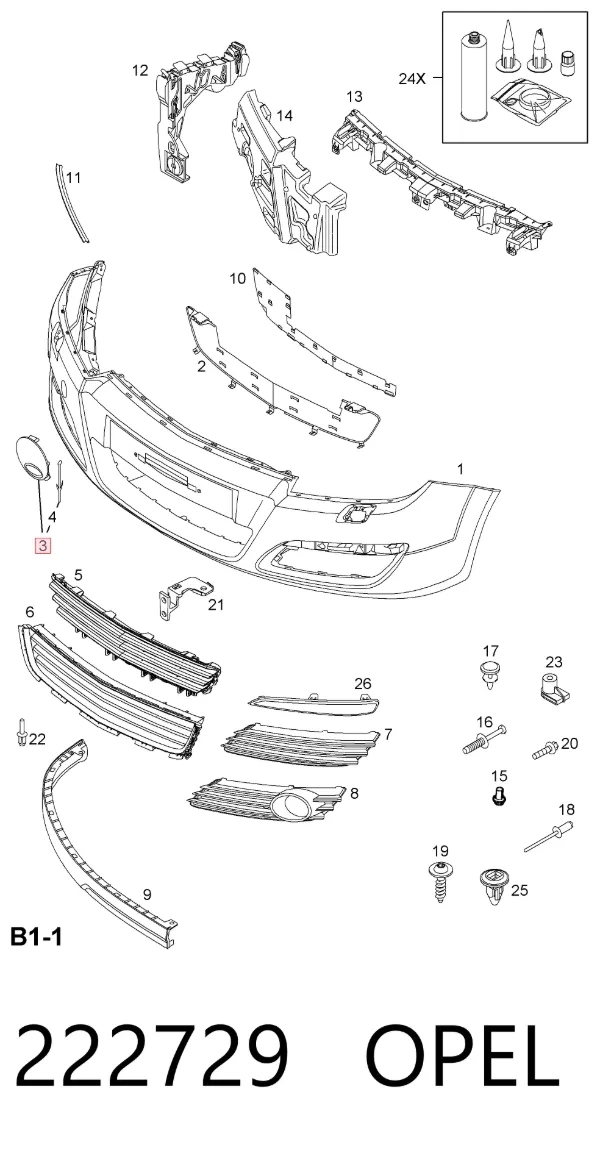 Tapa del enganche de remolcado delantera 222729 Opel