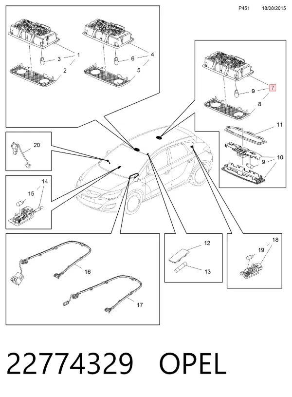Luz interior trasera 22774329 Opel