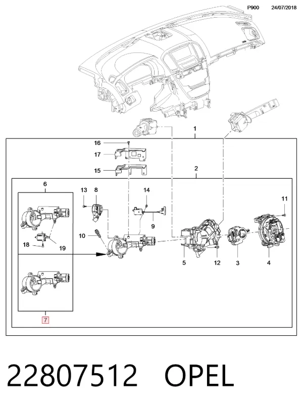 Bombín de arranque 22807512 Opel